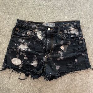 Black distressed denim shorts